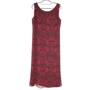 Kay Unger Red‎ Silk Shift Floral Maxi Dress Deep Red Sleeveless V Neck Holiday